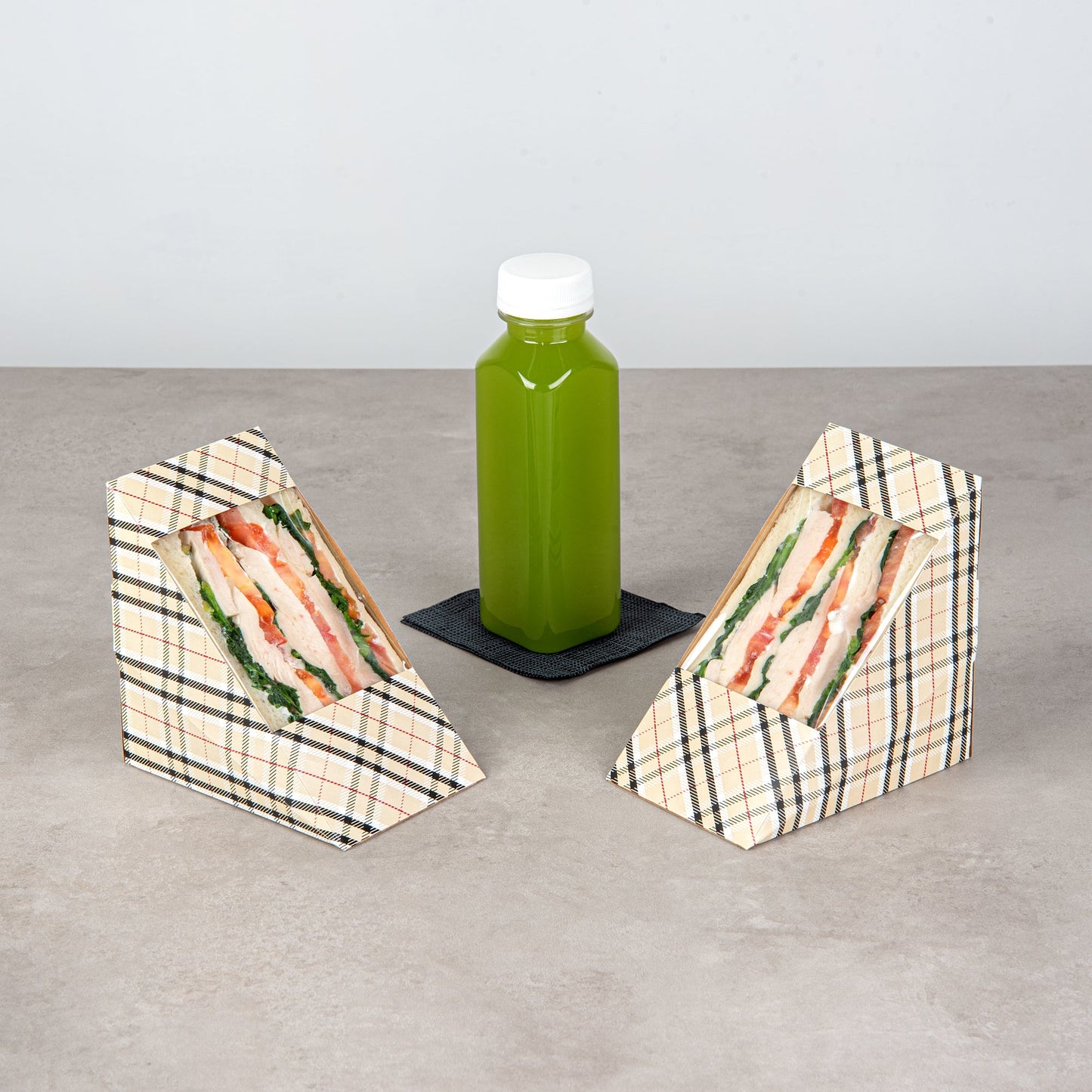 Cafe Vision Triangle Plaid Paper Large Sandwich Box - 4 3/4" x 4 3/4" x 3 1/4" - 200 count box