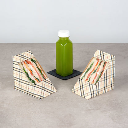 Cafe Vision Triangle Plaid Paper Large Sandwich Box - 4 3/4" x 4 3/4" x 3 1/4" - 200 count box