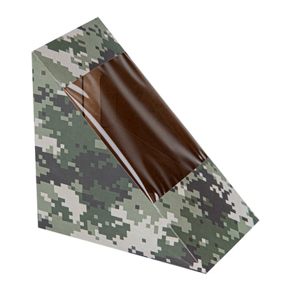 Cafe Vision Triangle Camouflage Paper Large Sandwich Box - 4 3/4" x 4 3/4" x 3 1/4" - 25 count box