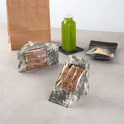 Cafe Vision Triangle Camouflage Paper Large Sandwich Box - 4 3/4" x 4 3/4" x 3 1/4" - 200 count box