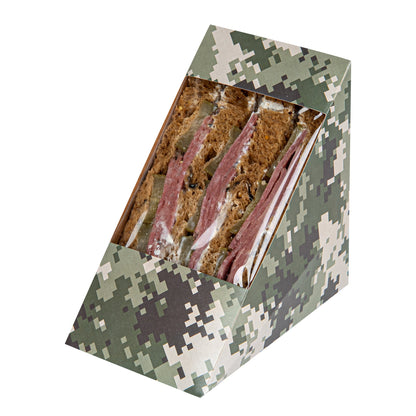 Cafe Vision Triangle Camouflage Paper Large Sandwich Box - 4 3/4" x 4 3/4" x 3 1/4" - 200 count box
