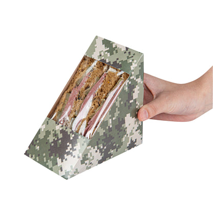 Cafe Vision Triangle Camouflage Paper Large Sandwich Box - 4 3/4" x 4 3/4" x 3 1/4" - 200 count box