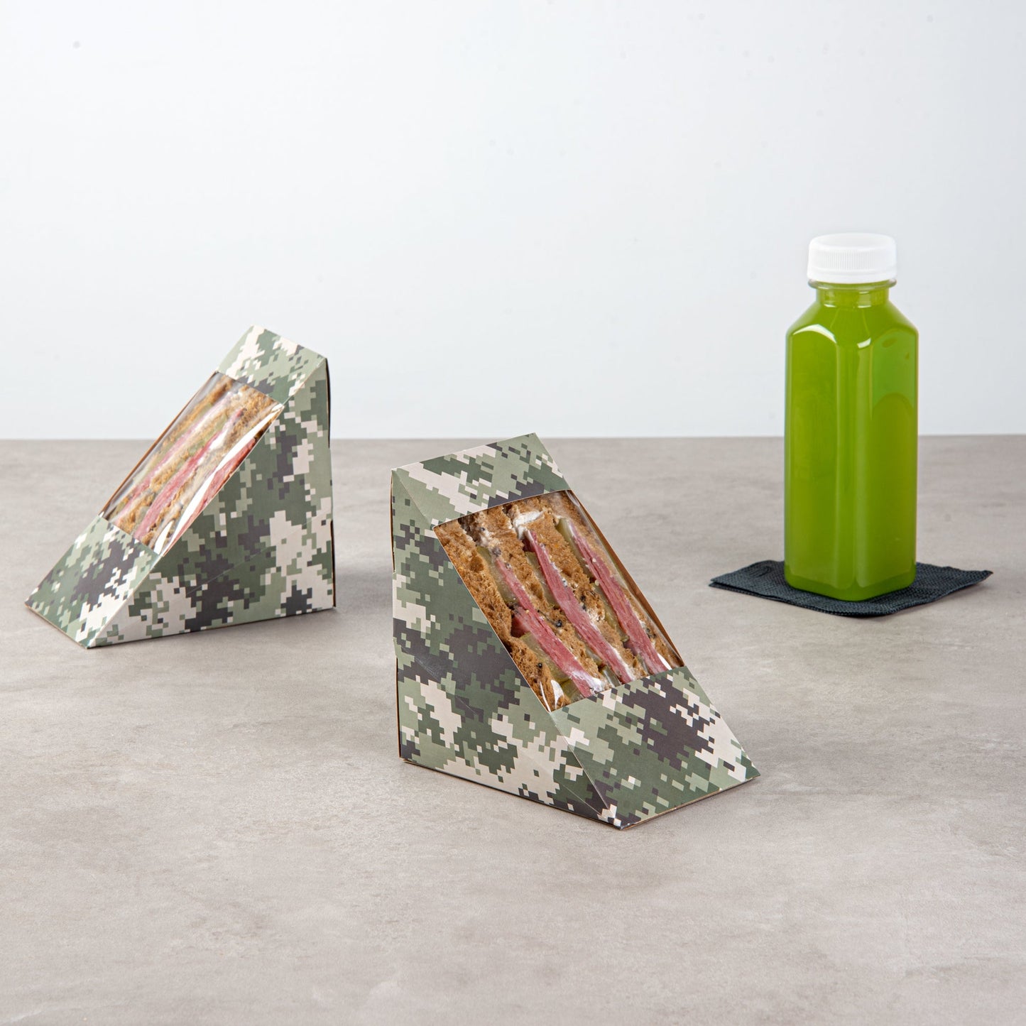Cafe Vision Triangle Camouflage Paper Large Sandwich Box - 4 3/4" x 4 3/4" x 3 1/4" - 200 count box