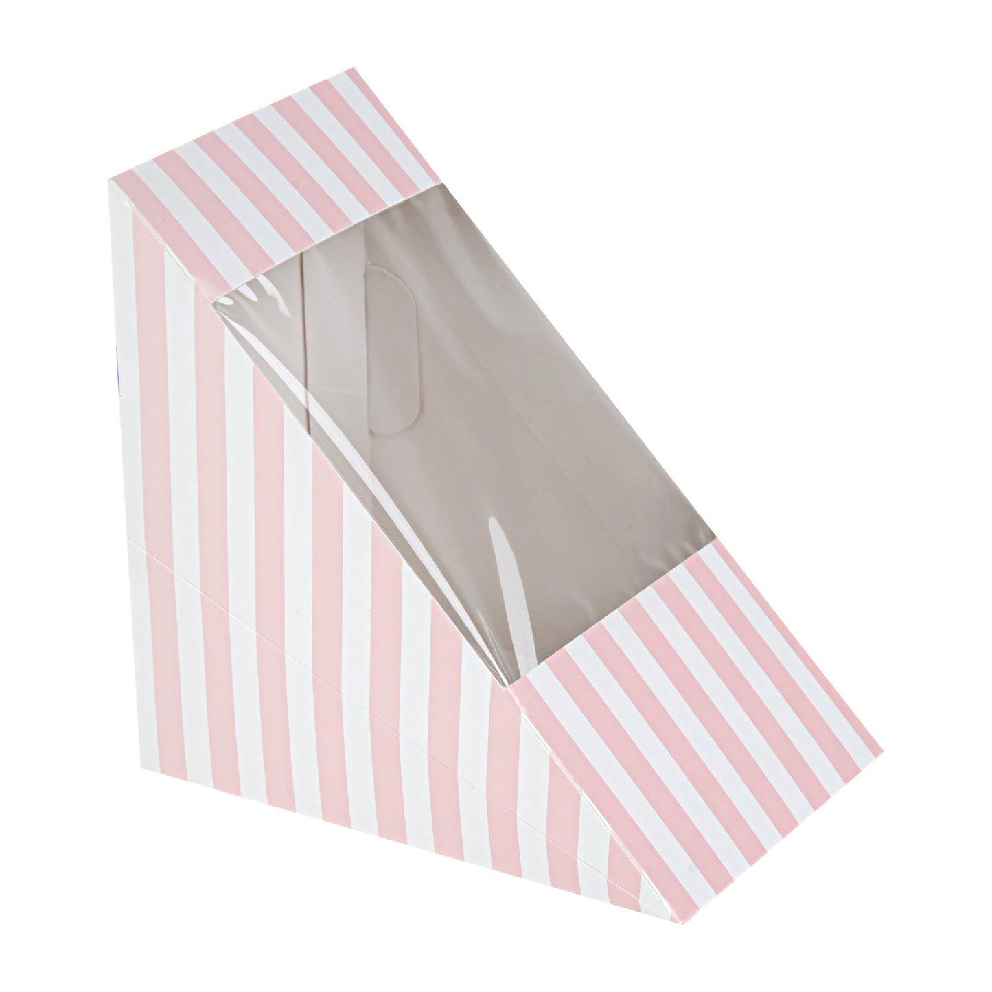 Cafe Vision Triangle Pink and White Stripe Paper Large Sandwich Box - 4 3/4" x 4 3/4" x 3 1/4" - 25 count box