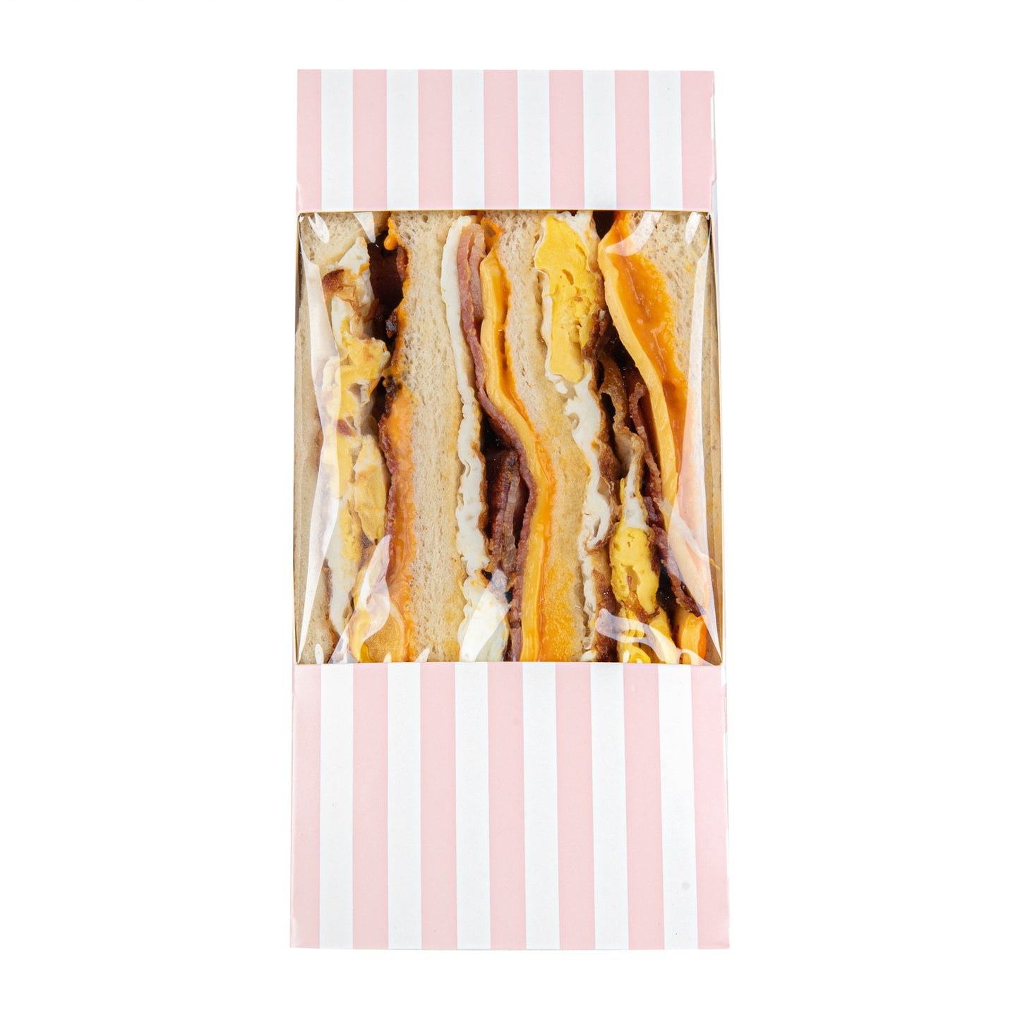 Cafe Vision Triangle Pink and White Stripe Paper Large Sandwich Box - 4 3/4" x 4 3/4" x 3 1/4" - 25 count box
