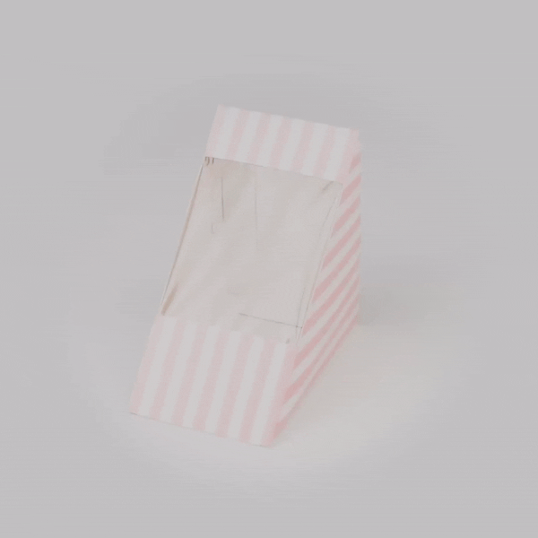 Cafe Vision Triangle Pink and White Stripe Paper Large Sandwich Box - 4 3/4" x 4 3/4" x 3 1/4" - 25 count box