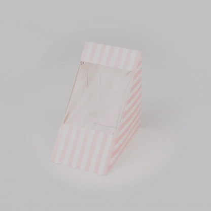 Cafe Vision Triangle Pink and White Stripe Paper Large Sandwich Box - 4 3/4" x 4 3/4" x 3 1/4" - 200 count box