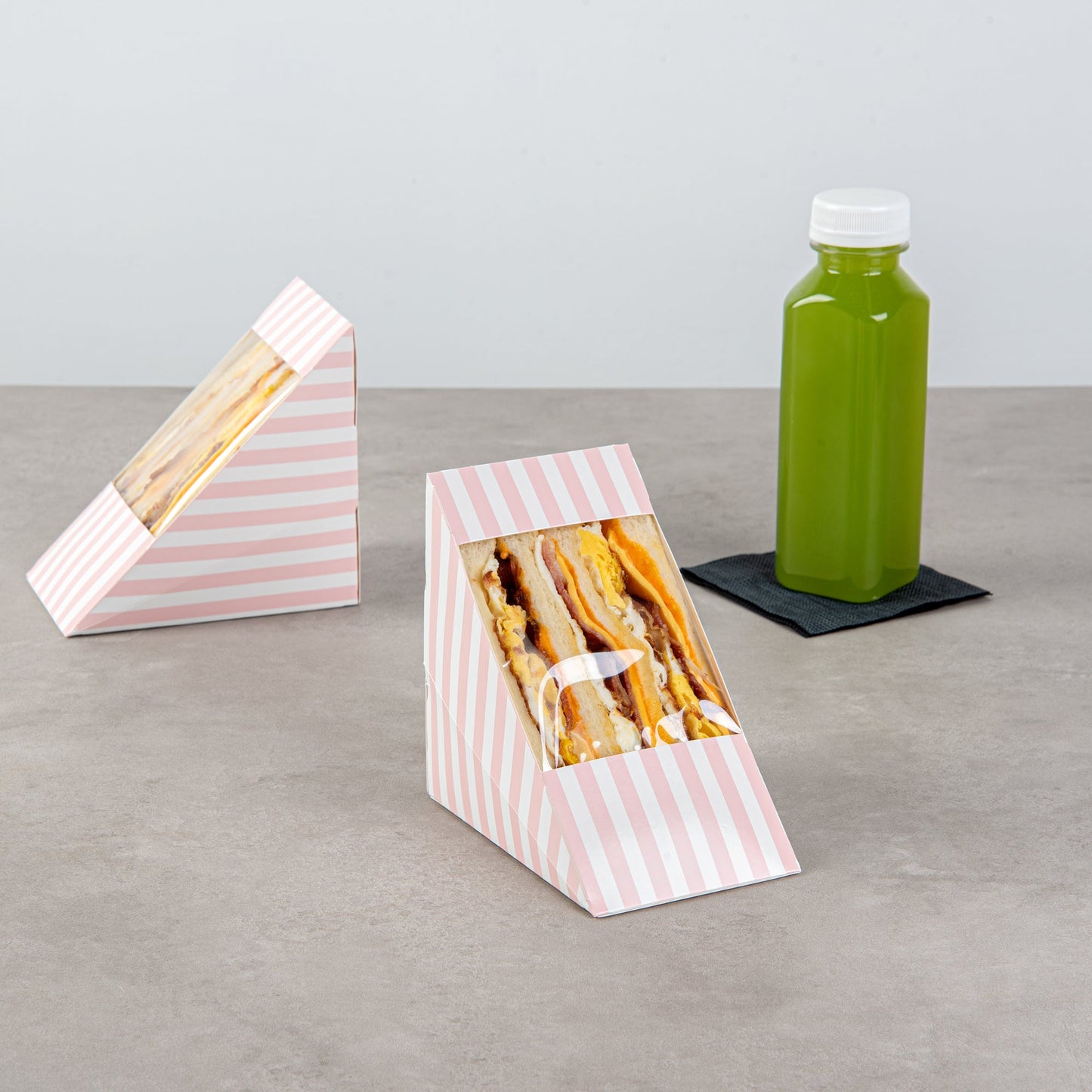 Cafe Vision Triangle Pink and White Stripe Paper Large Sandwich Box - 4 3/4" x 4 3/4" x 3 1/4" - 200 count box