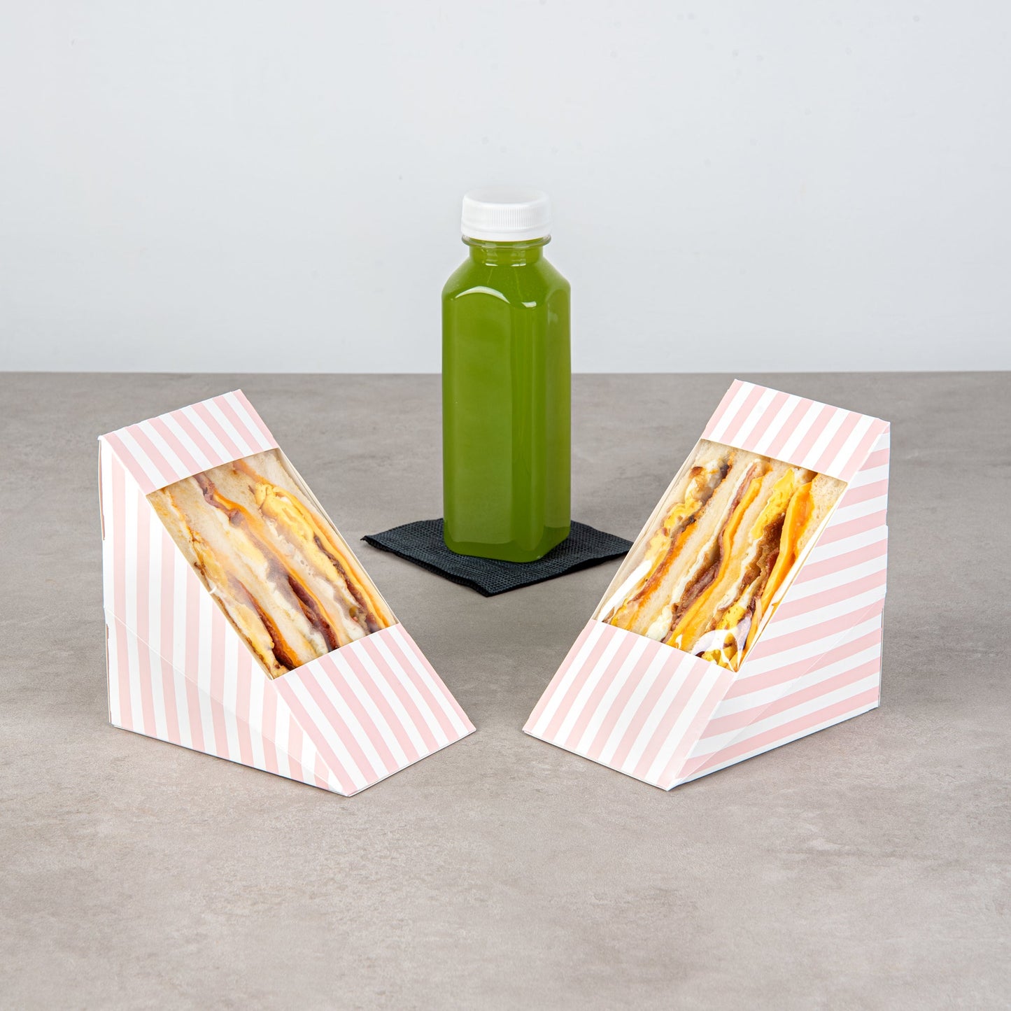 Cafe Vision Triangle Pink and White Stripe Paper Large Sandwich Box - 4 3/4" x 4 3/4" x 3 1/4" - 200 count box