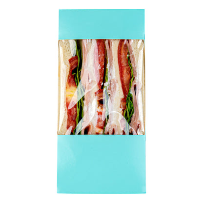 Cafe Vision Triangle Turquoise Paper Large Sandwich Box - 4 3/4" x 4 3/4" x 3 1/4" - 25 count box