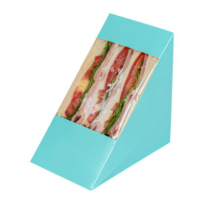 Cafe Vision Triangle Turquoise Paper Large Sandwich Box - 4 3/4" x 4 3/4" x 3 1/4" - 200 count box