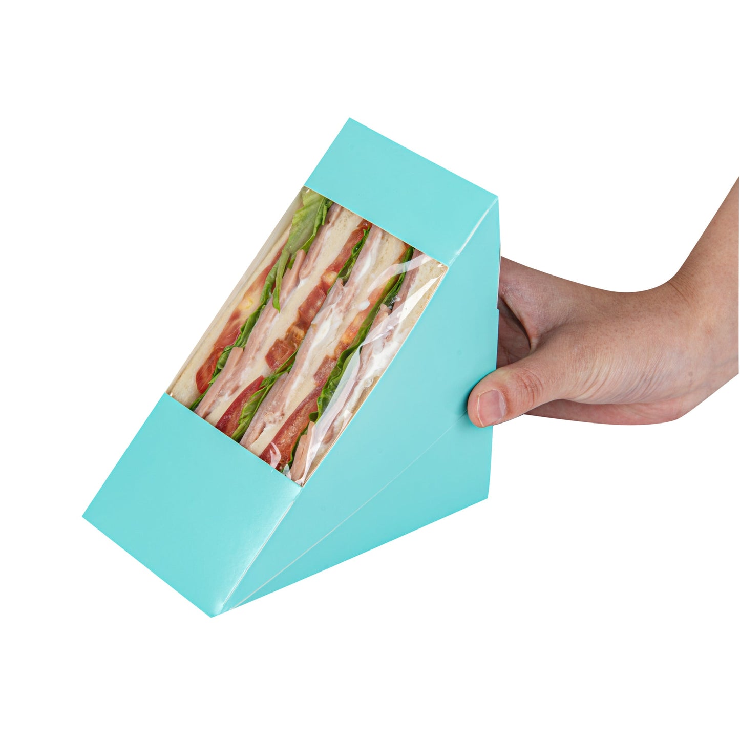 Cafe Vision Triangle Turquoise Paper Large Sandwich Box - 4 3/4" x 4 3/4" x 3 1/4" - 200 count box