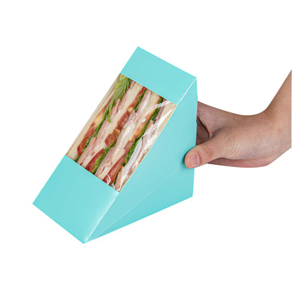 Cafe Vision Triangle Turquoise Paper Large Sandwich Box - 4 3/4" x 4 3/4" x 3 1/4" - 200 count box