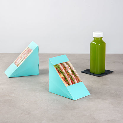 Cafe Vision Triangle Turquoise Paper Large Sandwich Box - 4 3/4" x 4 3/4" x 3 1/4" - 200 count box