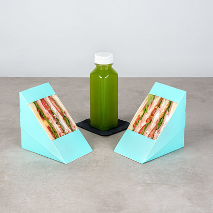 Cafe Vision Triangle Turquoise Paper Large Sandwich Box - 4 3/4" x 4 3/4" x 3 1/4" - 200 count box