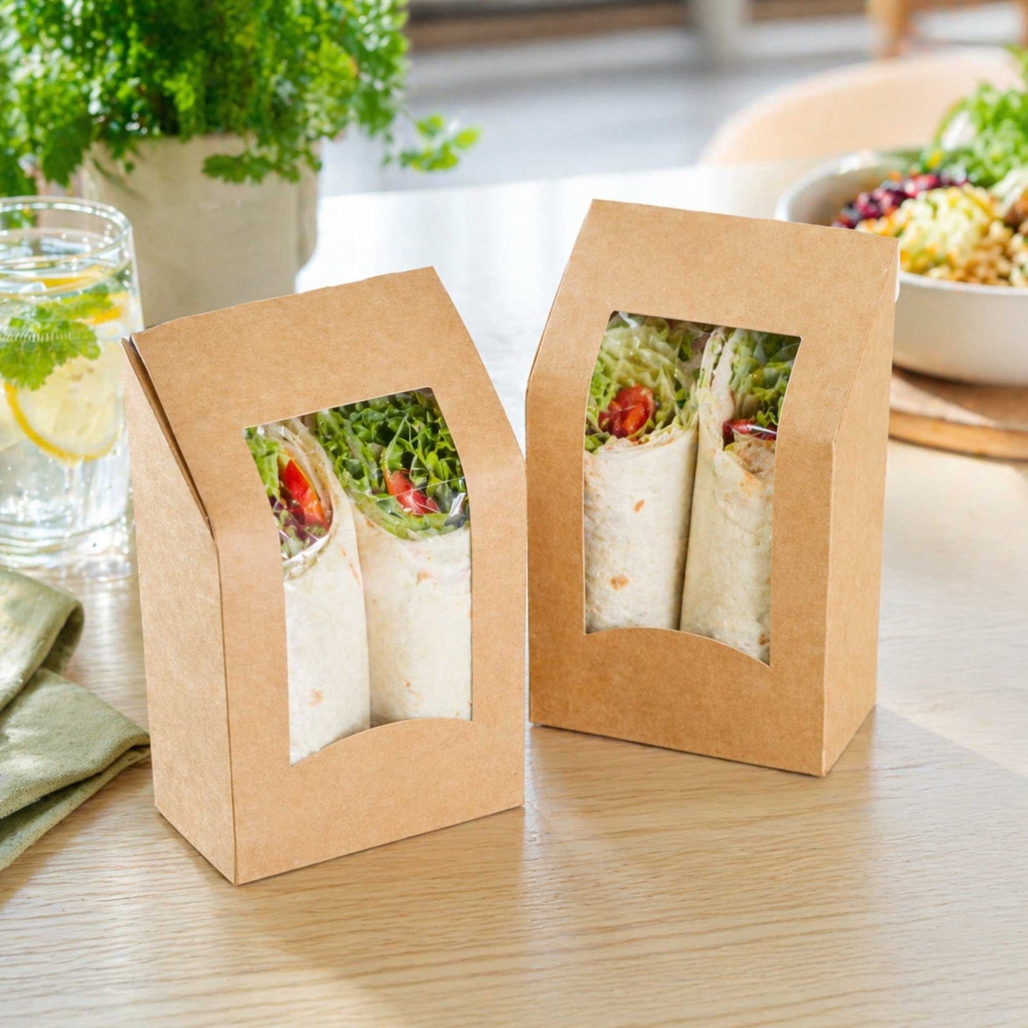 Cafe Vision Rectangle Kraft Paper Sandwich / Wrap Take Out Container - Angle Cut - 6" x 3 3/4" x 2" - 50 count box