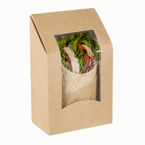 Cafe Vision Rectangle Kraft Paper Sandwich / Wrap Take Out Container - Angle Cut - 6" x 3 3/4" x 2" - 200 count box