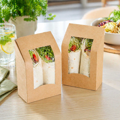 Cafe Vision Rectangle Kraft Paper Sandwich / Wrap Take Out Container - Angle Cut - 6" x 3 3/4" x 2" - 200 count box