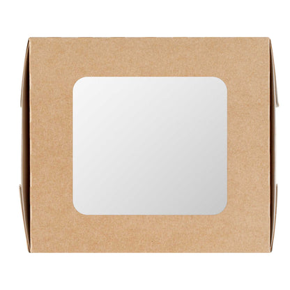 Cafe Vision 41 oz Rectangle Kraft Paper Large Bio Take Out Container - Two Windows - 5 1/4" x 6" x 2 1/2" - 50 count box