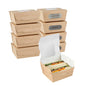 Cafe Vision 12 oz Rectangle Kraft Paper Mini Bio Take Out Container - Two Windows - 4 1/4" x 3 3/4" x 1 3/4" - 50 count box