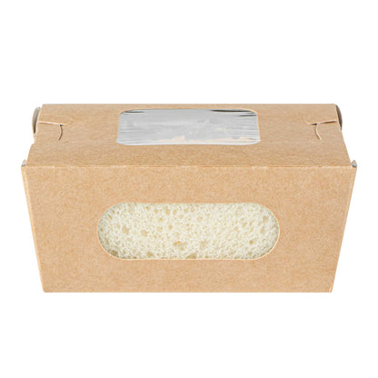 Cafe Vision 12 oz Rectangle Kraft Paper Mini Bio Take Out Container - Two Windows - 4 1/4" x 3 3/4" x 1 3/4" - 50 count box