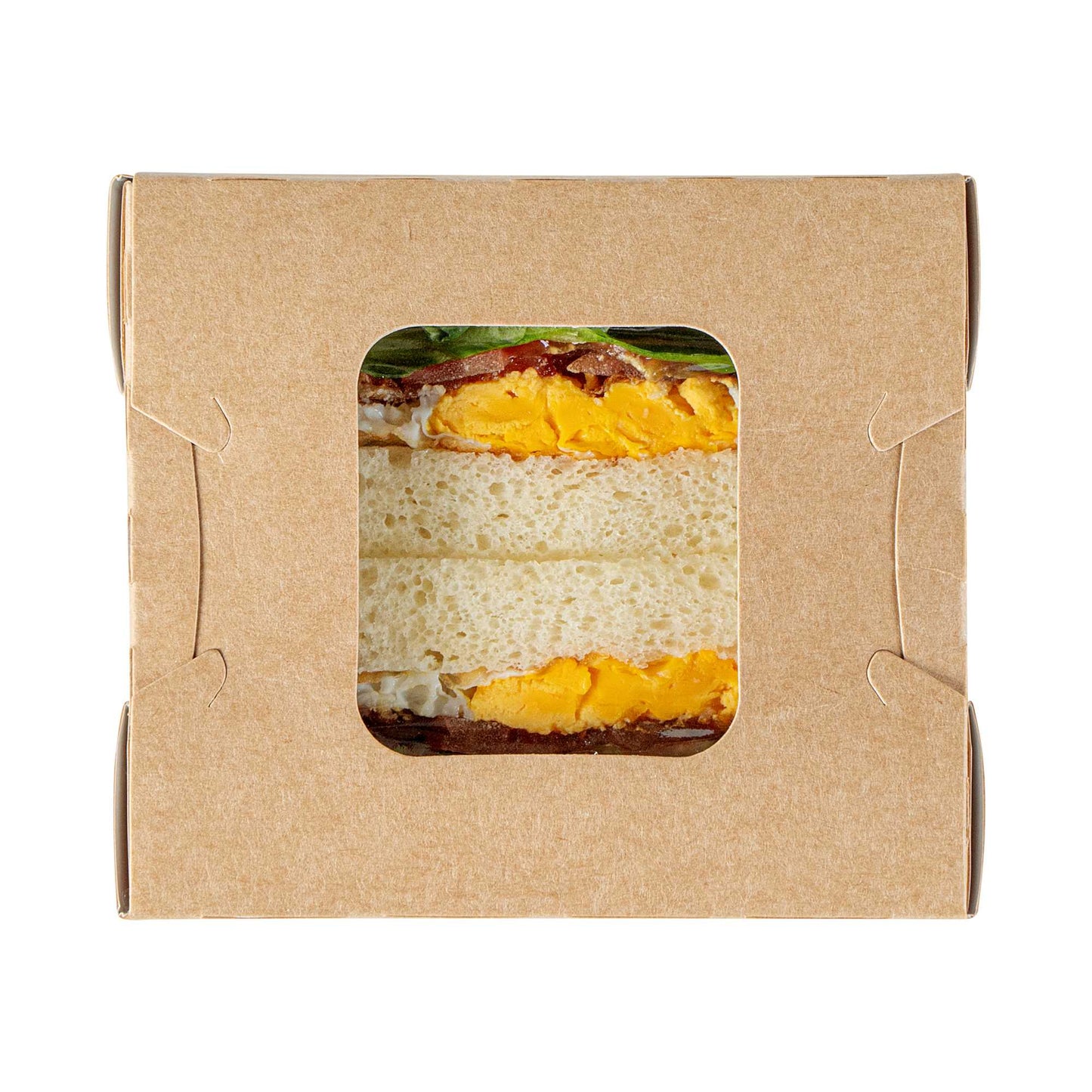 Cafe Vision 12 oz Rectangle Kraft Paper Mini Bio Take Out Container - Two Windows - 4 1/4" x 3 3/4" x 1 3/4" - 50 count box