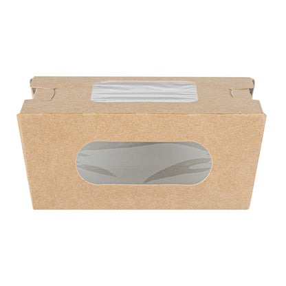 Cafe Vision 12 oz Rectangle Kraft Paper Mini Bio Take Out Container - Two Windows - 4 1/4" x 3 3/4" x 1 3/4" - 50 count box