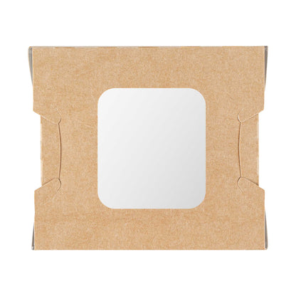 Cafe Vision 12 oz Rectangle Kraft Paper Mini Bio Take Out Container - Two Windows - 4 1/4" x 3 3/4" x 1 3/4" - 50 count box