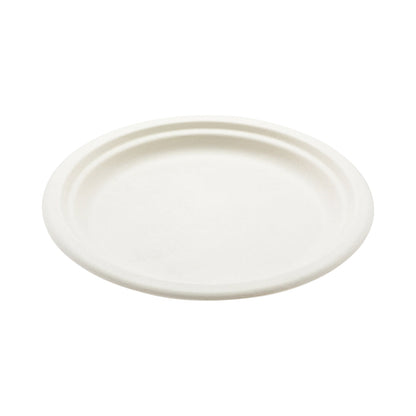 Pulp Tek Round White Sugarcane / Bagasse Medium Plate - 8 3/4" x 8 3/4" x 3/4" - 100 count box