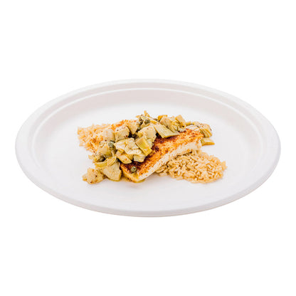 Pulp Tek Round White Sugarcane / Bagasse Extra Large Plate - 11 3/4" x 11 3/4" x 1" - 100 count box