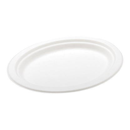 Pulp Tek Oval White Sugarcane / Bagasse Medium Plate - 10 1/2" x 7 3/4" x 3/4" - 100 count box