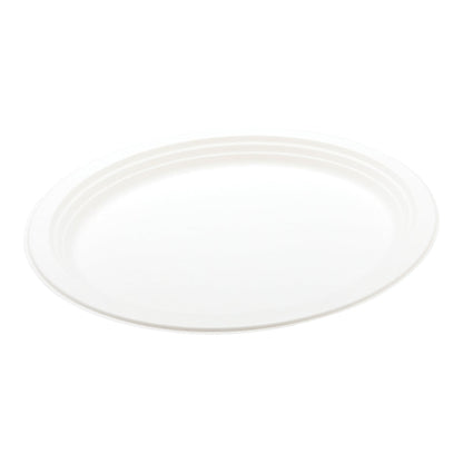 Pulp Tek Oval White Sugarcane / Bagasse Large Plate - 12 1/2" x 10" x 1" - 100 count box