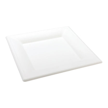 Pulp Tek Square White Sugarcane / Bagasse Large Plate - 10 1/4" x 10 1/4" x 1/2" - 100 count box