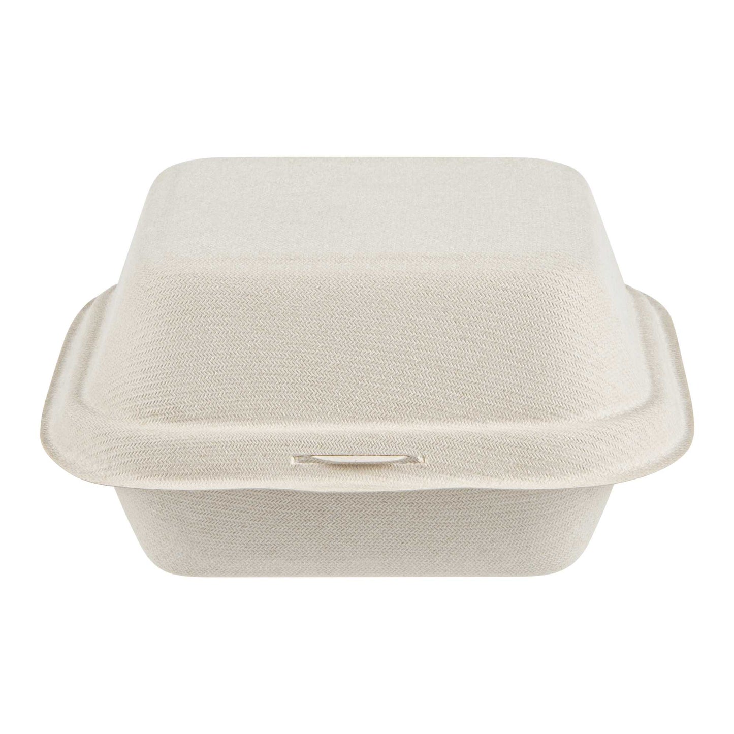 Pulp Tek 15 oz Square White Sugarcane / Bagasse Clamshell Container - 6" x 6" x 3" - 100 count box