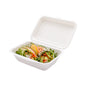 Pulp Tek 20 oz Rectangle White Sugarcane / Bagasse Clamshell Container - 7 1/4" x 5 1/2" x 2 1/2" - 100 count box