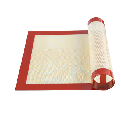 Pastry Tek Rectangle Tan and Red Silicone Half Size Baking Mat - Ultra Durable - 11 3/4" x 15 3/4" - 1 count box