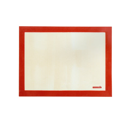 Pastry Tek Rectangle Tan and Red Silicone Half Size Baking Mat - Ultra Durable - 11 3/4" x 15 3/4" - 1 count box