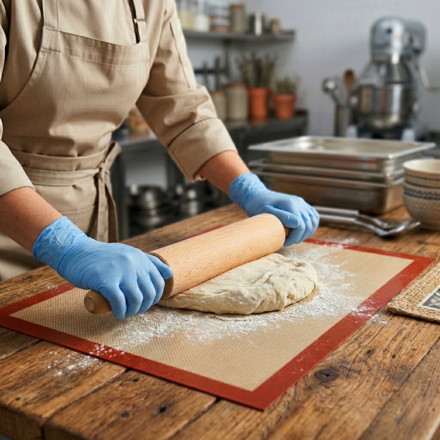 Pastry Tek Rectangle Tan and Red Silicone Full Size Baking Mat - Ultra Durable - 15 3/4" x 23 1/2" - 1 count box