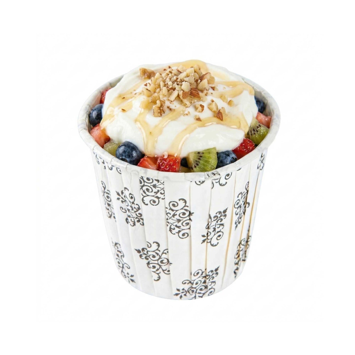 Panificio 4 oz Round Vintage Floral Paper Tall Baking Cup - Pleated - 3" x 3" x 2 3/4" - 200 count box