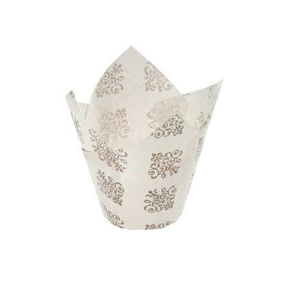 Panificio 2 oz Tulip Vintage Floral Paper Tall Baking Cup - 3 1/4" x 3 1/4" x 3 1/4" - 200 count box