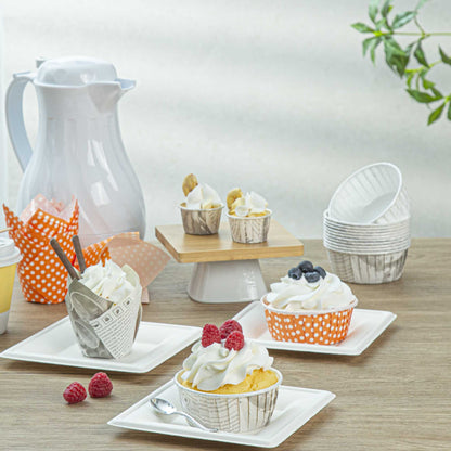 Panificio 1 oz Round Newsprint Paper Small Baking Cup - Pleated - 2" x 2" x 1 1/4" - 200 count box