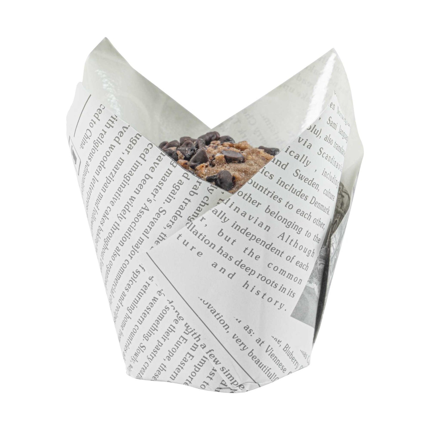 Panificio 3.5 oz Tulip Newsprint Paper Tall Baking Cup - 3 1/4" x 3 1/4" x 3 1/4" - 200 count box