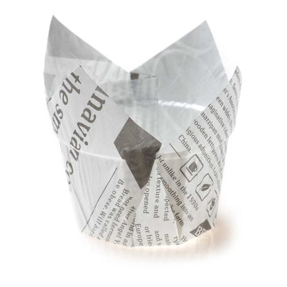 Panificio 1 oz Tulip Newsprint Paper Regular Baking Cup - 3" x 3" x 3 1/2" - 200 count box