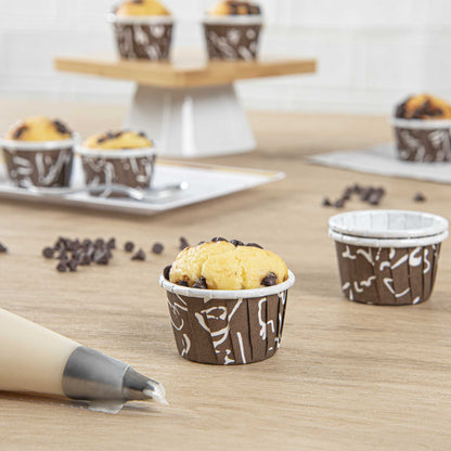 Panificio 1 oz Round Chocolate Wisp Paper Small Baking Cup - Pleated - 2" x 2" x 1 1/4" - 200 count box