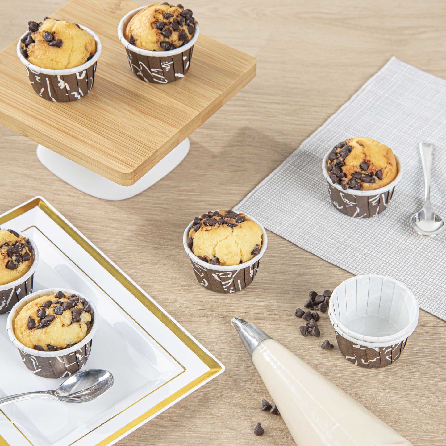 Panificio 1 oz Round Chocolate Wisp Paper Small Baking Cup - Pleated - 2" x 2" x 1 1/4" - 200 count box
