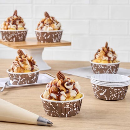 Panificio 5 oz Round Chocolate Wisp Paper Large Baking Cup - Pleated - 3 3/4" x 3 3/4" x 1 1/2" - 200 count box