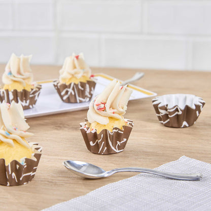 Panificio 0.4 oz Round Chocolate Wisp Paper Mini Baking Cup - Flared - 2" x 2" x 1/2" - 200 count box