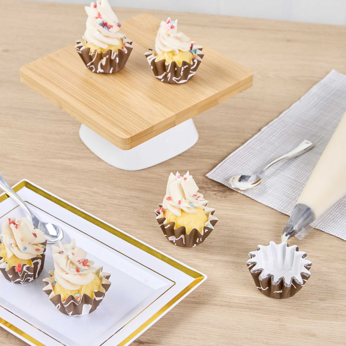 Panificio 0.4 oz Round Chocolate Wisp Paper Mini Baking Cup - Flared - 2" x 2" x 1/2" - 200 count box