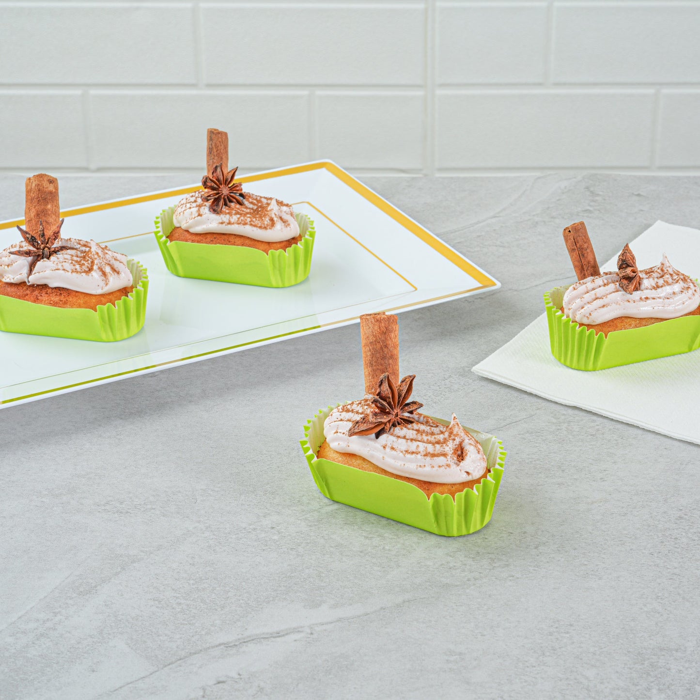 Panificio 1 oz Elliptical Eco Green Paper Regular Baking Cup - Ridged - 3 1/2" x 1 1/2" x 3/4" - 200 count box