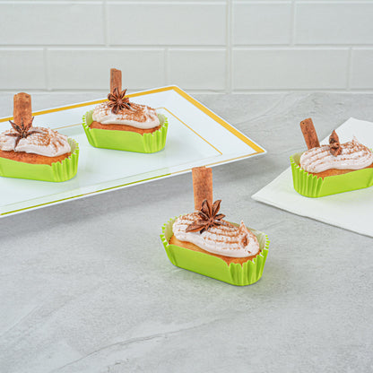 Panificio 1 oz Elliptical Eco Green Paper Regular Baking Cup - Ridged - 3 1/2" x 1 1/2" x 3/4" - 200 count box